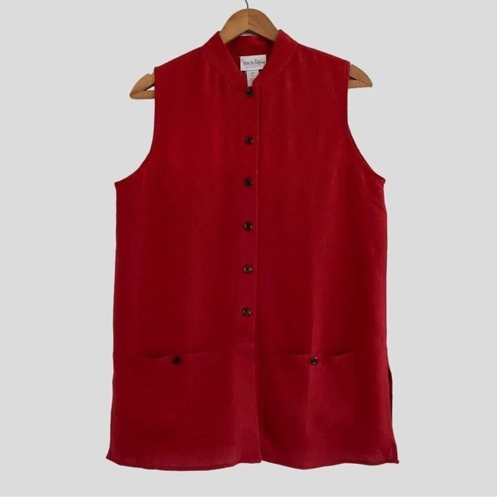 Diane Von Furstenberg Medium Solid Shirt Collar Tunic Top Sleeveless Button - Picture 1 of 10